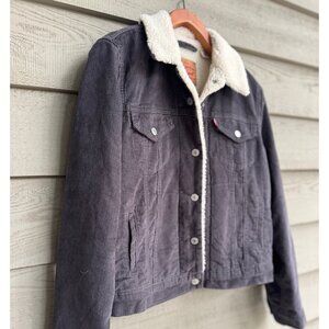Levi’s Corduroy Sherpa Trucker Jacket Women’s XS Gray Faux Fur Lined